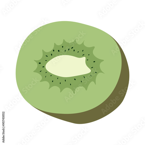 Kiwi fruit. Cut half with seeds and flesh. Cross-section, sweet tropical exotic food, vitamin nutrition.