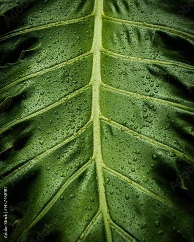 A close-up view of a green leaf with water droplets, captured in Balboa Park, San Diego, California