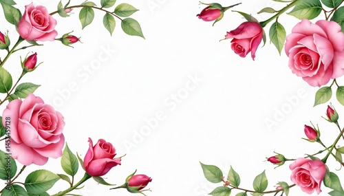 Delicate watercolor roses & buds, climbing vines , blossom, spring