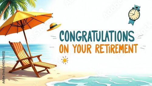 Beach-themed retirement greeting card with text 