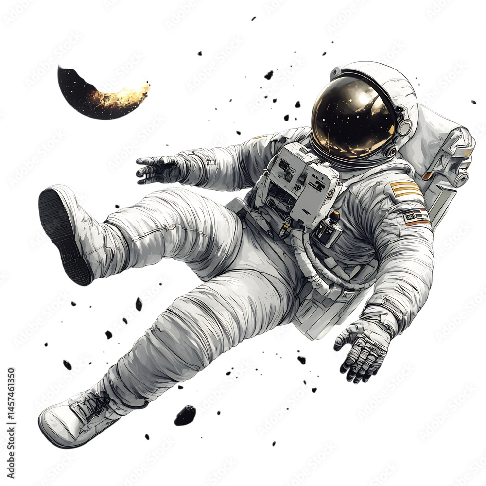A Cartoon Astronaut Floating Near a Meteor Isolated on Transparent Background A Cartoon Astronaut Floating Near a Meteor Isolated on Transparent Background