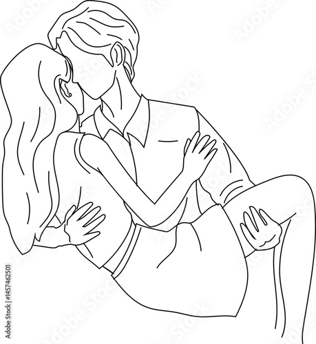 Romantic Couple Moment in Minimal One-Line Style