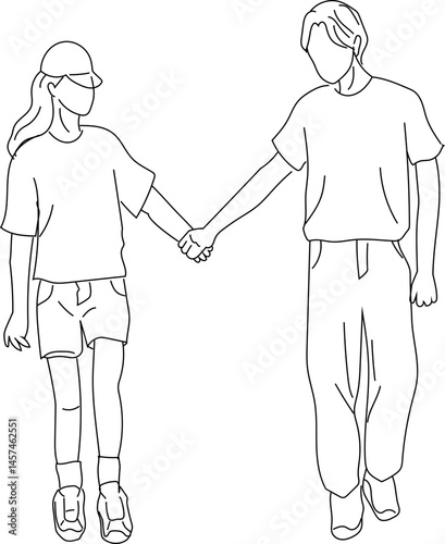 Couple Walking Side by Side in Modern Love Illustration