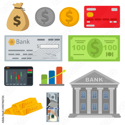 Set of business icons economy finance concept money vector