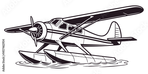 Black And White Seaplane Illustration Classic Water Plane Iconography