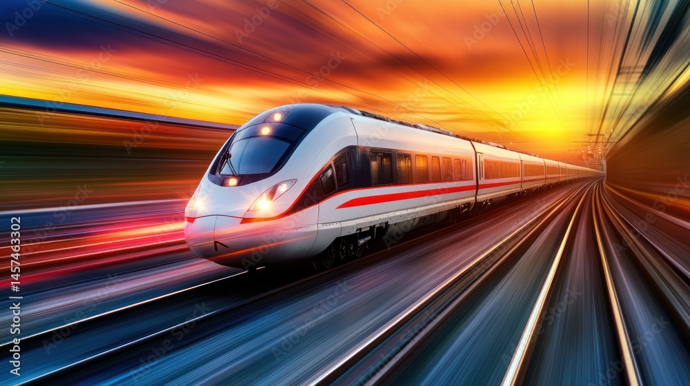Fototapeta premium High speed train at sunset