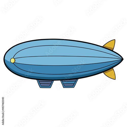Cartoon Blimp Illustration Blue Airship Vehicle Vintage Style Transportation Concept