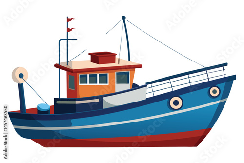 Cartoon Fishing Boat Illustration With Detailed Design Elements For Creative Projects