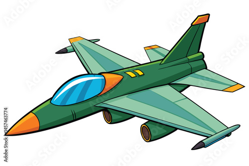 Cartoon Military Fighter Jet Detailed Illustration In Green And Orange Colors