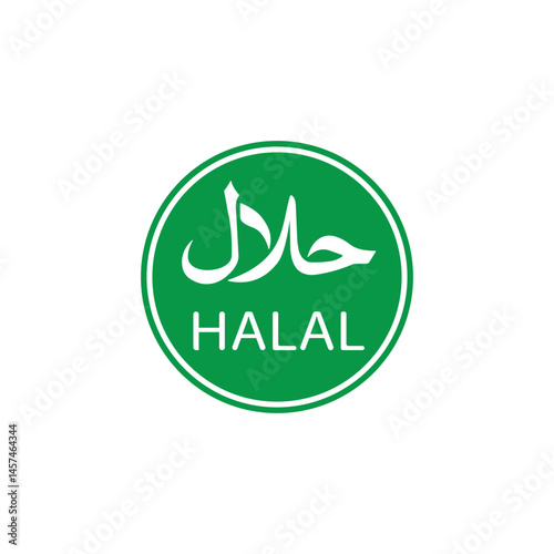 Halal organic food label. Halal certificate tag. Halal food emblem. Vector illustration