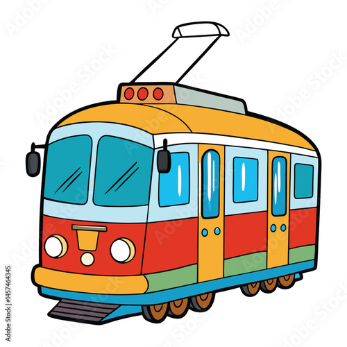 Cartoon Tram Illustration Detailed Colorful Tramway Vehicle Graphic Design Transportation Concept