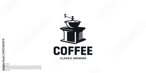 coffee grinder vintage logo design vector template illustration.