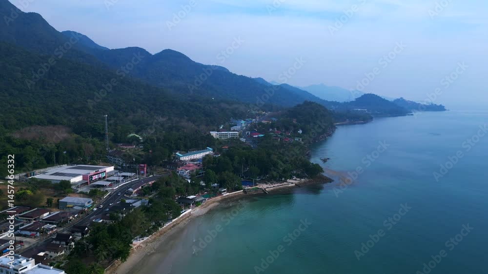 Koh Chang's White Sand Village Beachfront. Perfect aerial view flight drone Koh Chang's White Sand Village Beachfront. Perfect aerial view flight drone