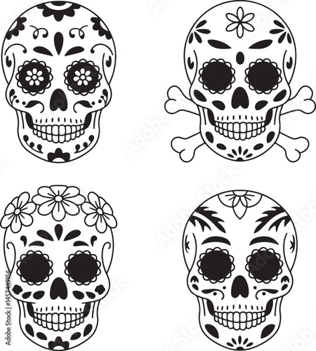 Day of the Dead mask silhouette set vector illustration isolated On Transparent Background