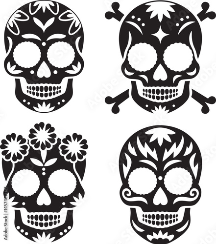 Day of the Dead mask silhouette set vector illustration isolated On Transparent Background