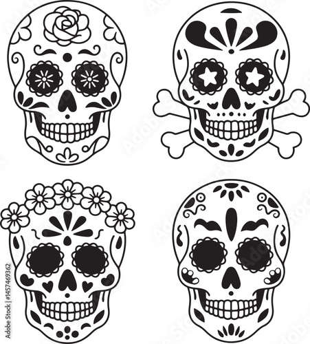 Day of the Dead mask silhouette set vector illustration isolated On Transparent Background