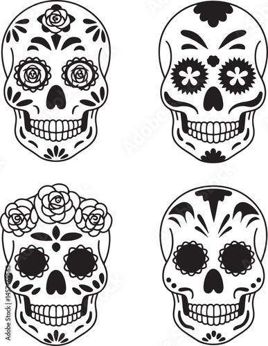 Day of the Dead mask silhouette set vector illustration isolated On Transparent Background