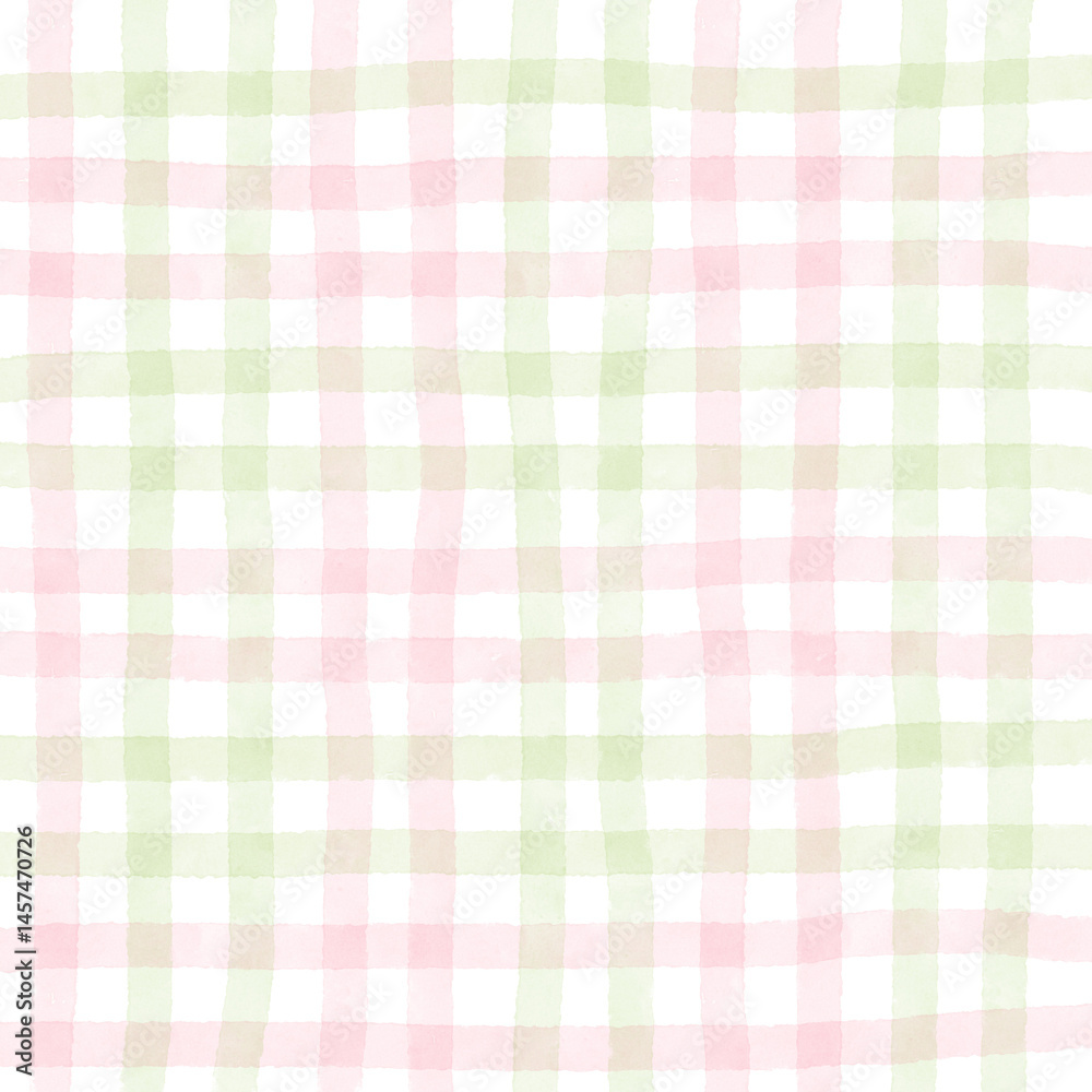 Pink Sage Green Plaid Gingham Check Hand Drawn Background Pattern Overlay