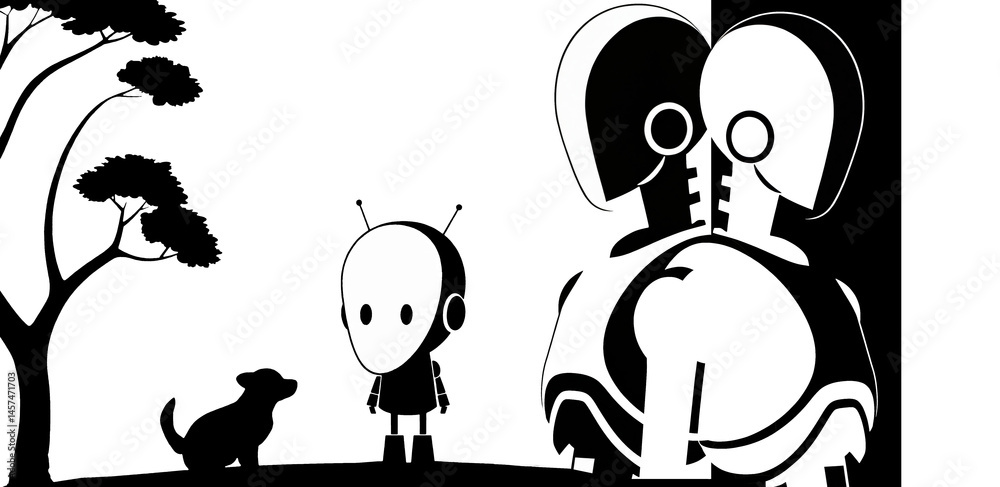 newborn robot and dog in learning interaction