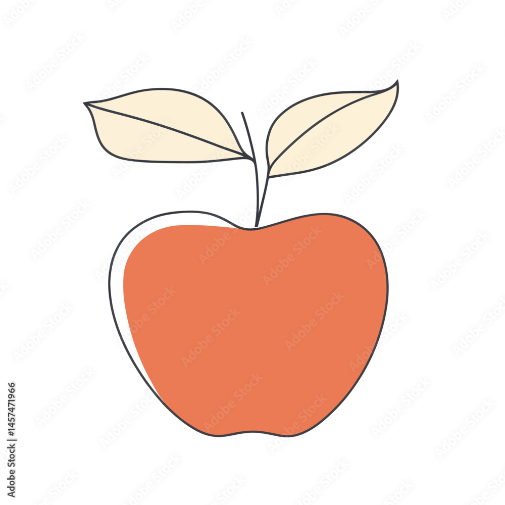 Fototapeta premium This artwork features a minimalist apple made from a single continuous line, emphasizing its iconic shape and incorporating a subtle leaf on top, reflecting the simplicity of its design
