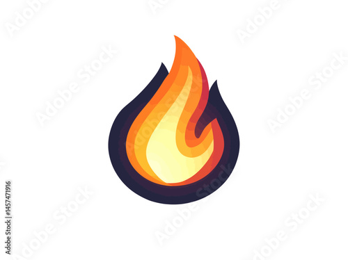 A decorative concept of fire is represented by a minimalist illustration, comprising abstract flames in black silhouette, isolated on a white background