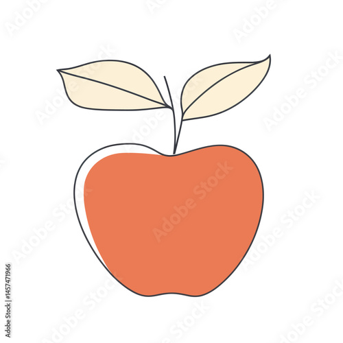 This artwork features a minimalist apple made from a single continuous line, emphasizing its iconic shape and incorporating a subtle leaf on top, reflecting the simplicity of its design