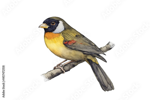 Silver-eared Mesia Bird Art – Vintage Watercolor Bird Print, Tropical Bird Wall Decor, Rustic Nature Illustration