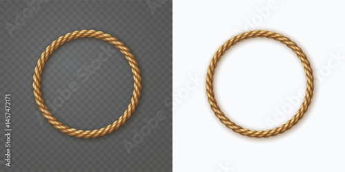 Rope frame isolated on transparent background. Vector round string, jute, thread or cord border pattern. Nautical twisted texture circle element