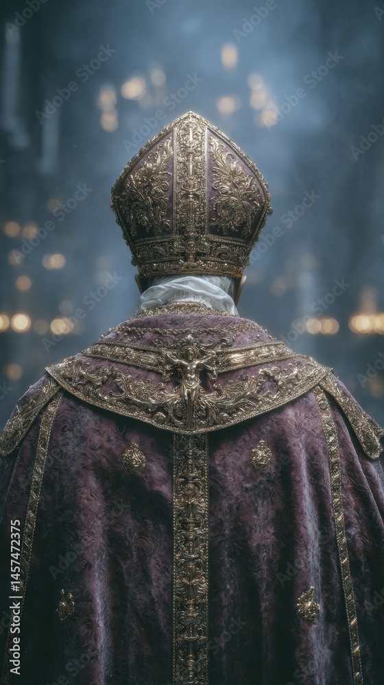Naklejka premium Majestic ceremony a religious figure in ethereal cathedral light