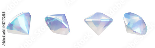 Diamond 3D view from different angles vector icons set, realistic gem stone shine and sparkle effect, dazzling jewelry