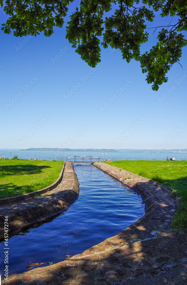 Beautiful scenic landscape of lake Balaton in summer, Hungary, Europe