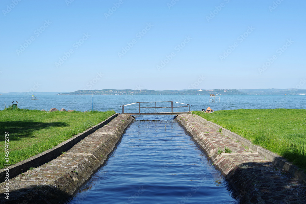 Beautiful scenic landscape of lake Balaton in summer, Hungary, Europe