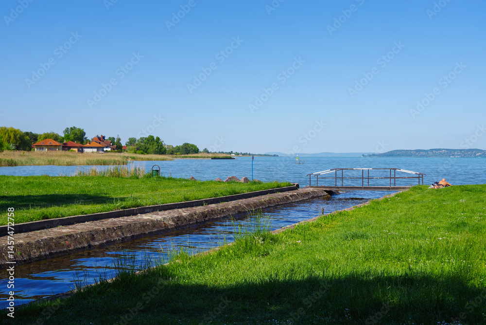 Beautiful scenic landscape of lake Balaton in summer, Hungary, Europe