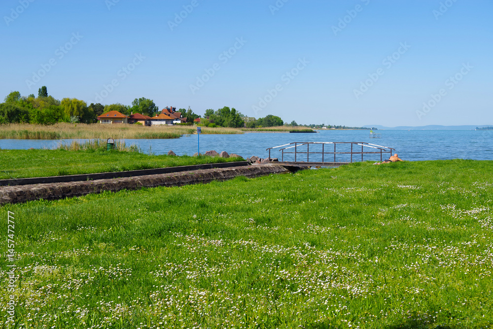 Beautiful scenic landscape of lake Balaton in summer, Hungary, Europe