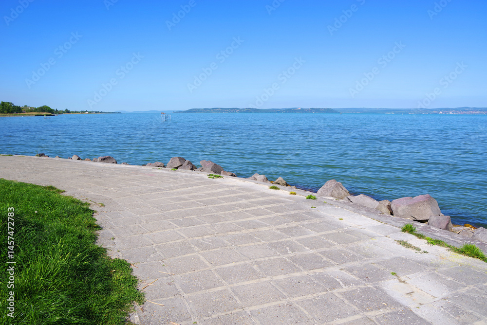 Beautiful scenic landscape of lake Balaton in summer, Hungary, Europe