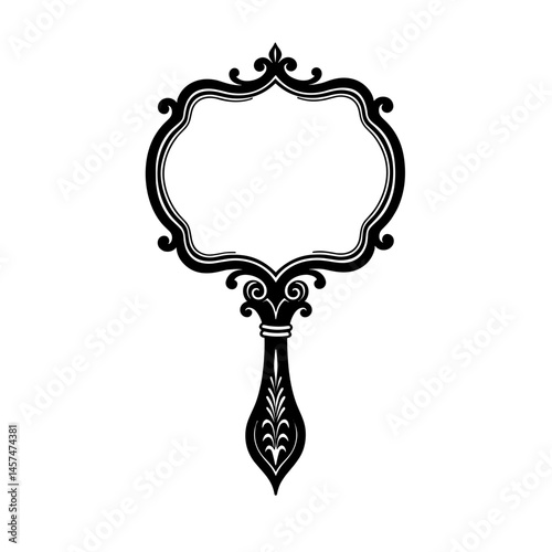 Hand mirror with ornate frame icon in vintage style concept of beauty accessories and personal grooming