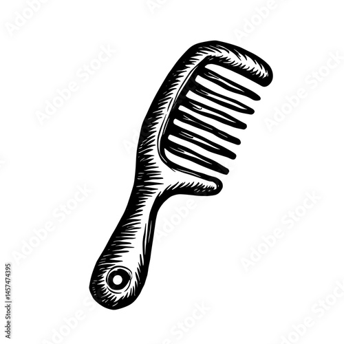 Wide tooth comb icon in engraving style concept of hair care accessories and beauty essentials