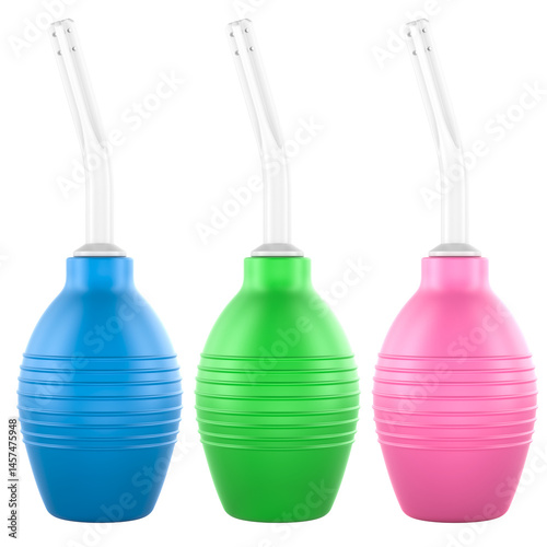Obraz na płótnie Vaginal Douche Enema Bulb or Anal Douche Enema Cleaner, different colors. 3D rendering isolated on transparent background w salonie