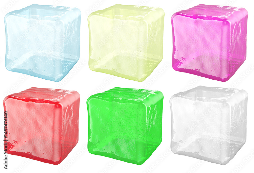 Colored Ice Cubes, 3D rendering isolated on transparent background