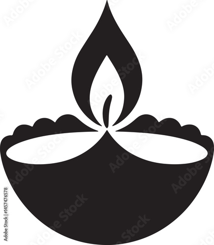 Happy Diwali Diya lamp silhouette vector illustration isolated On Transparent Background
