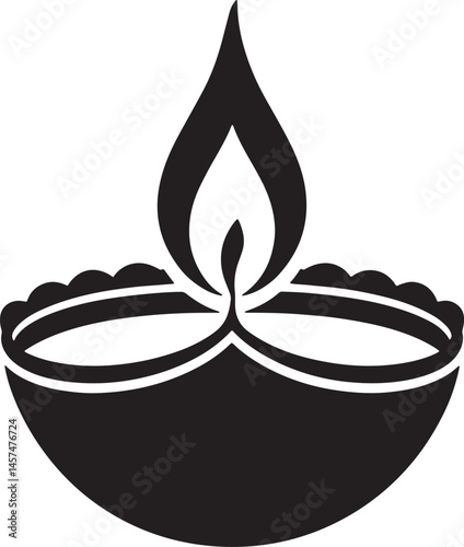 Happy Diwali Diya lamp silhouette vector illustration isolated On Transparent Background