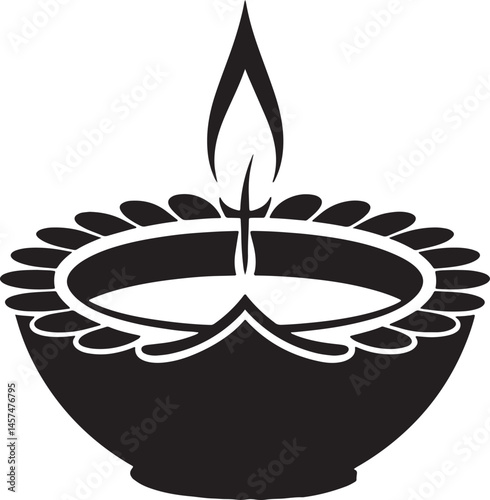 Happy Diwali Diya lamp silhouette vector illustration isolated On Transparent Background