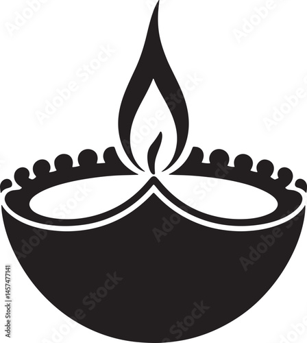 Happy Diwali Diya lamp silhouette vector illustration isolated On Transparent Background