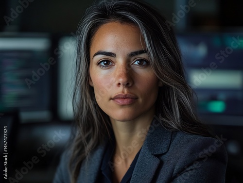 Wallpaper Mural business woman working at desk with computer screens Torontodigital.ca