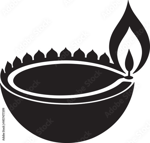 Happy Diwali Diya lamp silhouette vector illustration isolated On Transparent Background