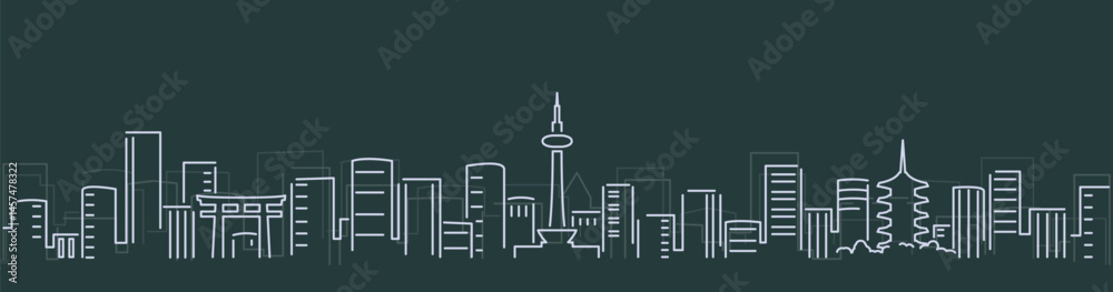 Fototapeta premium Kyoto Simple Lines Skyline on Dark Background