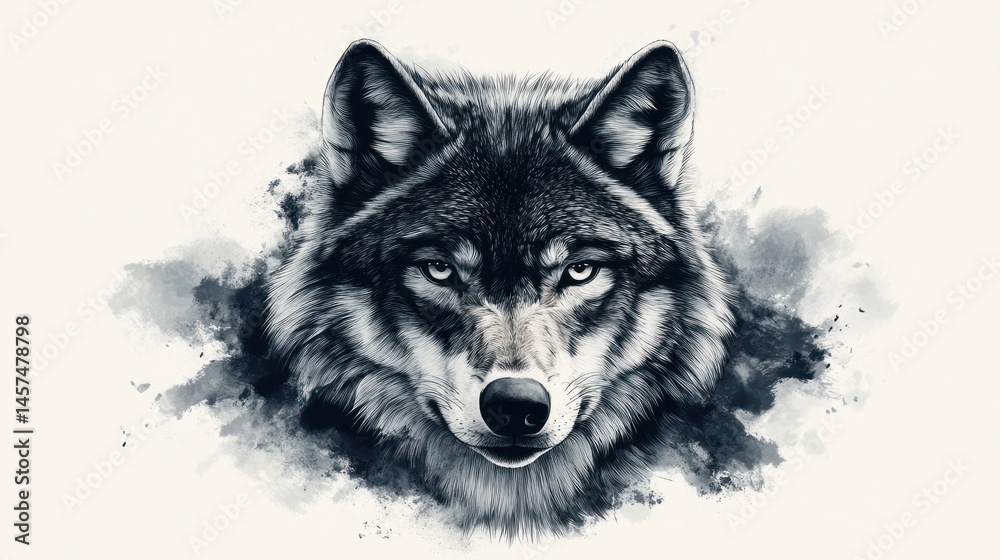 Fototapeta premium Grey wolf portrait with moody background