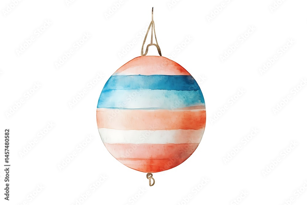 Obraz premium Watercolor Christmas ball with blue and red stripes
