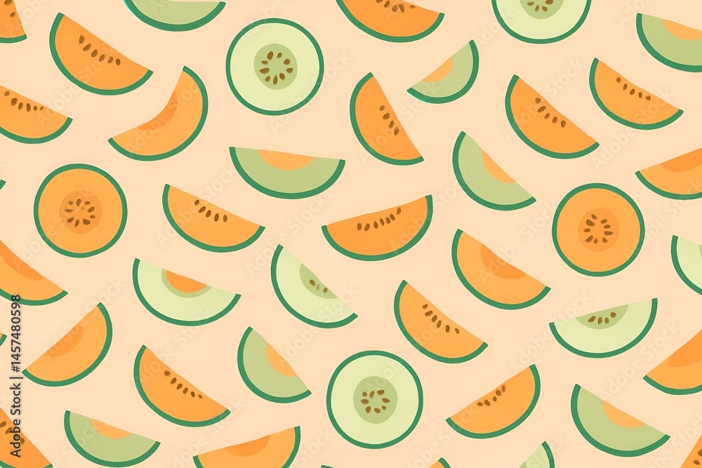 Cantaloupe and honeydew fruit texture on soft pastel background Cantaloupe and honeydew fruit texture on soft pastel background