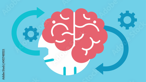 Cognitive Restructuring A brain with gears and arrows indicating thought processes being adjusted and reconfigured depicting the cognitive restructuring of negative beliefs.